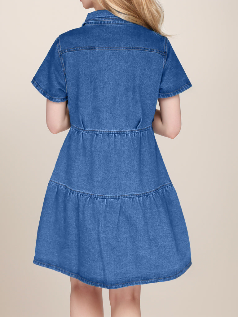 Plus size Short Sleeve Button-Up Denim Dress_1