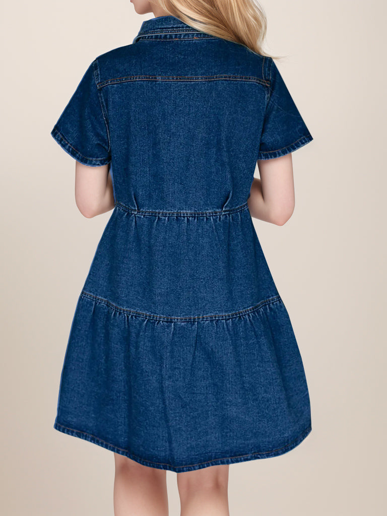 Plus size Short Sleeve Button-Up Denim Dress_4