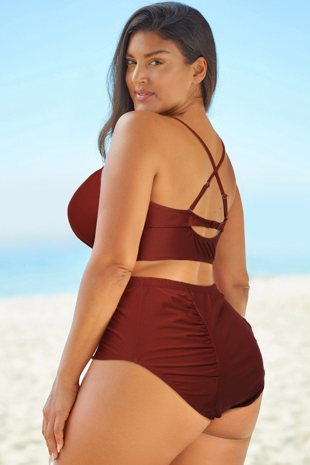 Halter Neck Crisscross Ruched Two-Piece Swimsuit_3