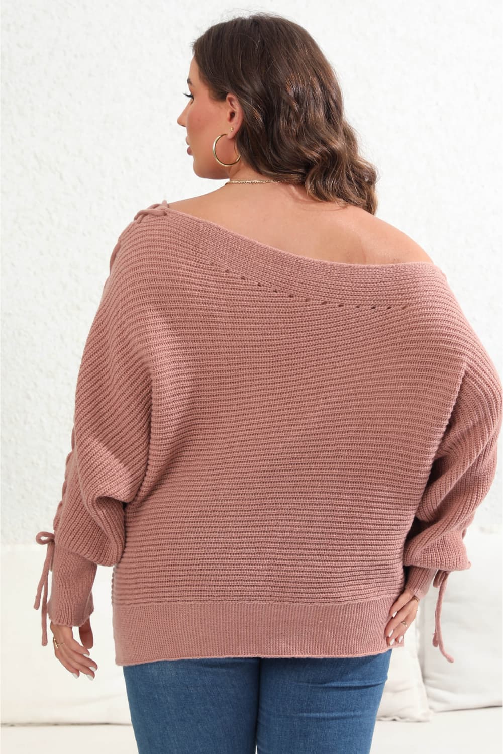 Womens Beaded One Shoulder Pullover Plus Size Sweater_2
