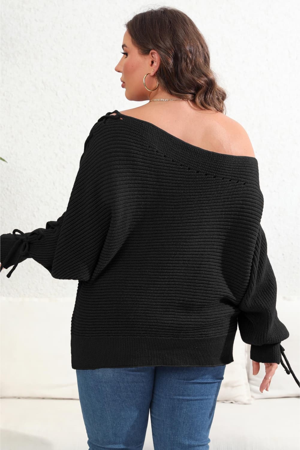 Womens Beaded One Shoulder Pullover Plus Size Sweater_6
