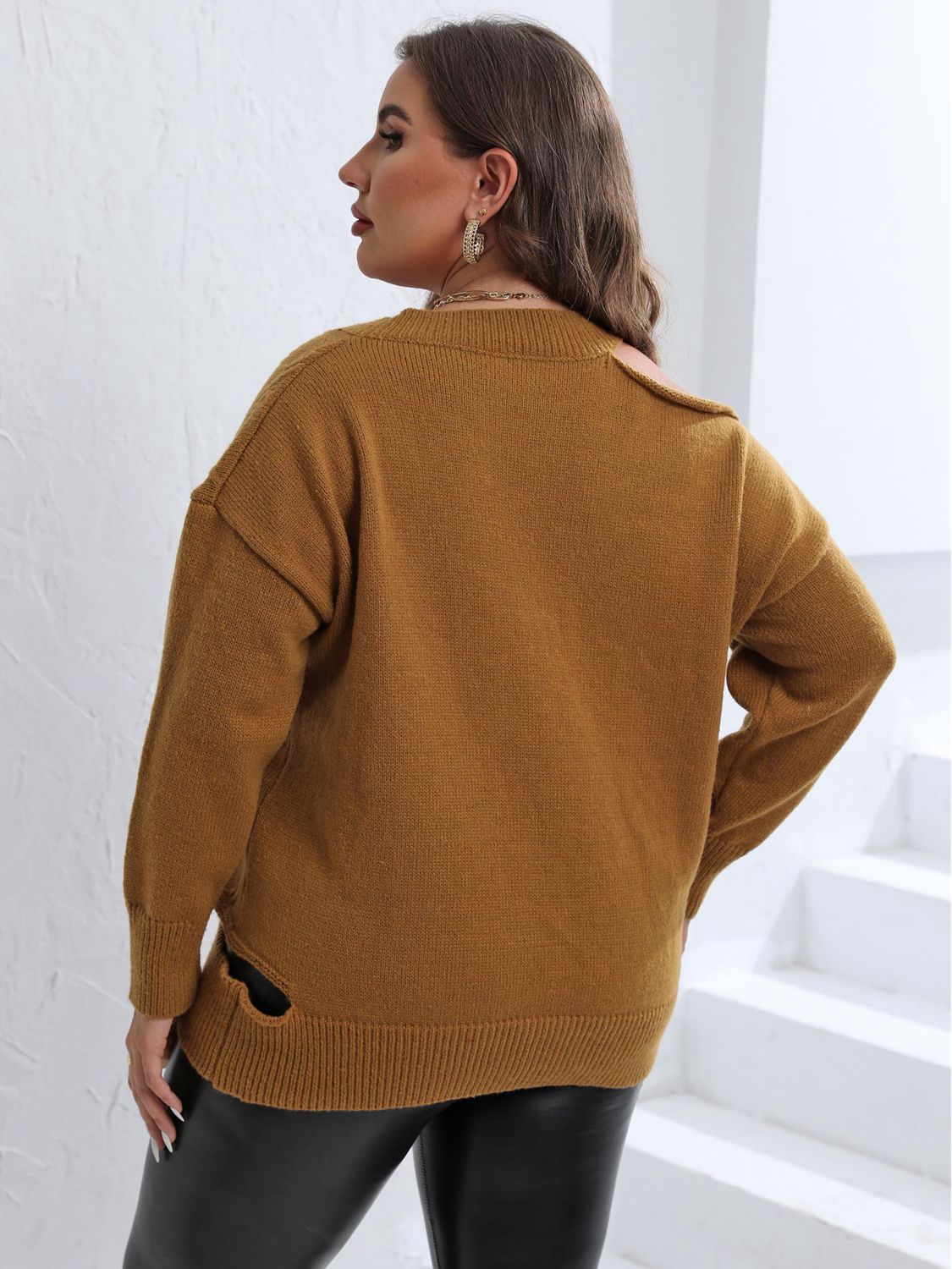 Womens Cutout V-Neck Plus Size Pullover Sweater_3