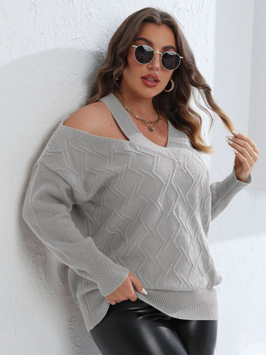 Womens Cutout V-Neck Plus Size Pullover Sweater_5