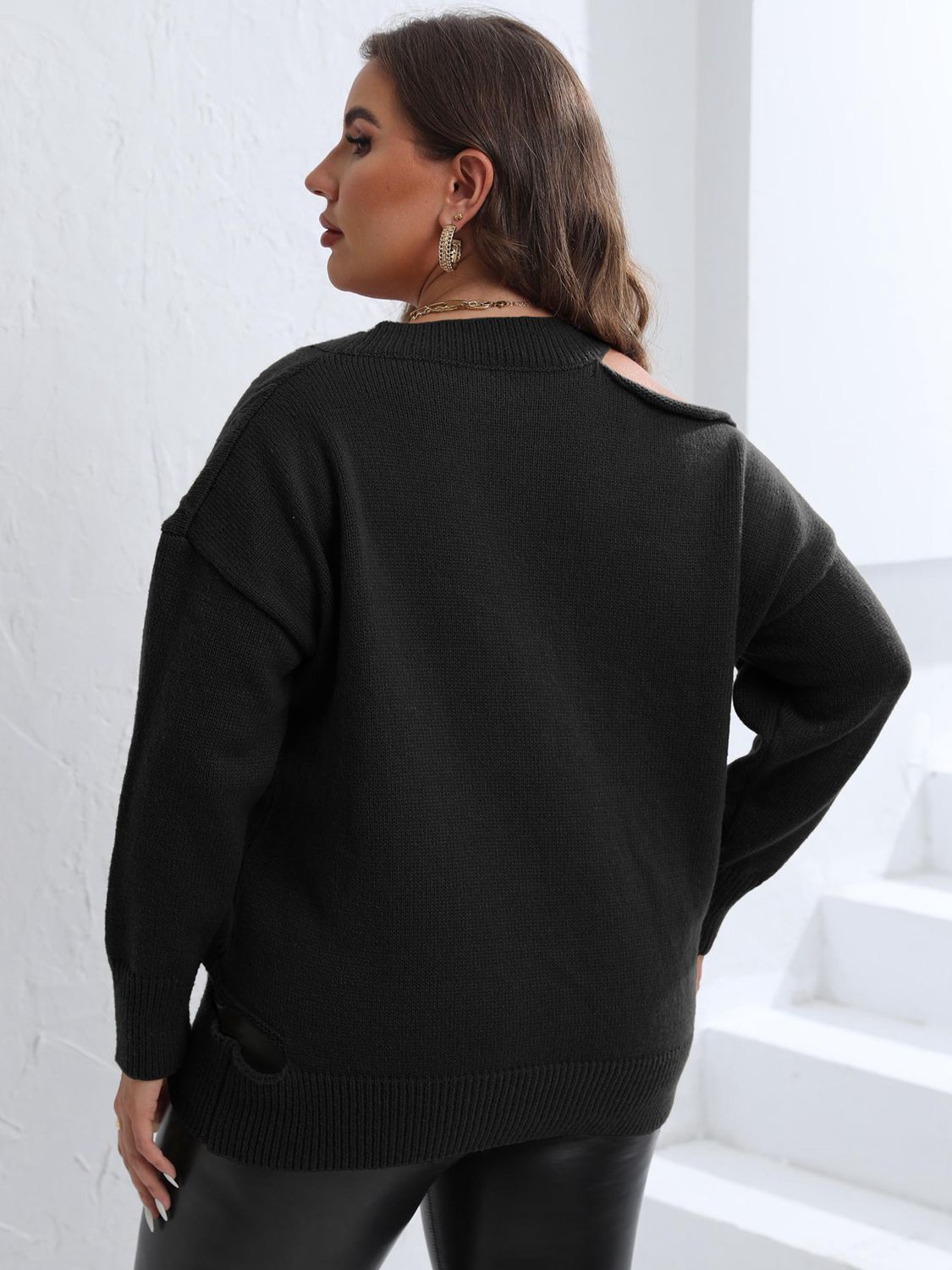 Womens Cutout V-Neck Plus Size Pullover Sweater_8
