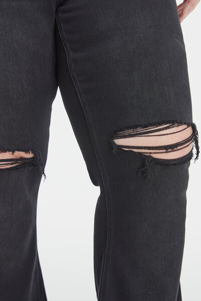 Trendy Plus Size Distressed Raw Hem Flare Jeans_5
