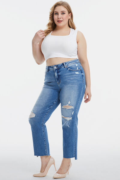 Plus Size Mid-Rise Distressed Ripped Straight Jeans_0