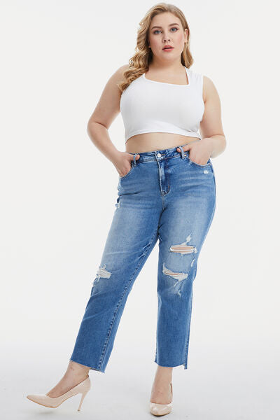 Plus Size Mid-Rise Distressed Ripped Straight Jeans_2