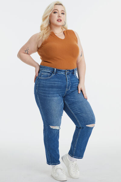 Chic Plus Size High Waist Distressed Cropped Mom Jeans_7