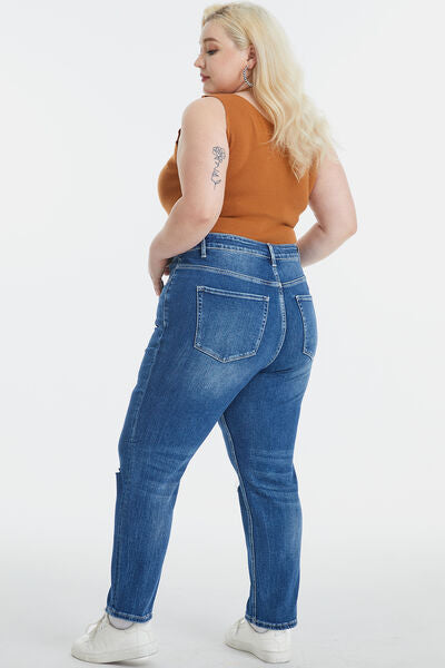 Chic Plus Size High Waist Distressed Cropped Mom Jeans_2
