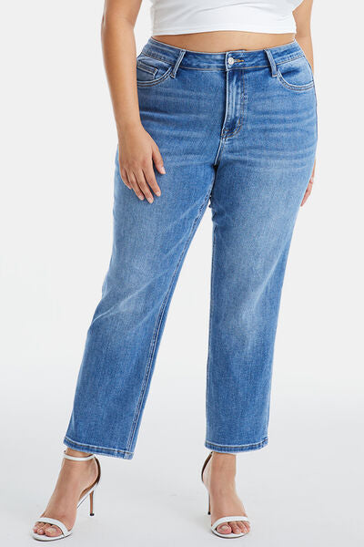 Plus Size Raw Hem High Waist Straight Jeans_5