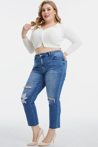 Chic Plus Size High Waist Distressed Straight Jeans_1