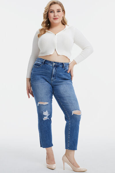 Chic Plus Size High Waist Distressed Straight Jeans_2