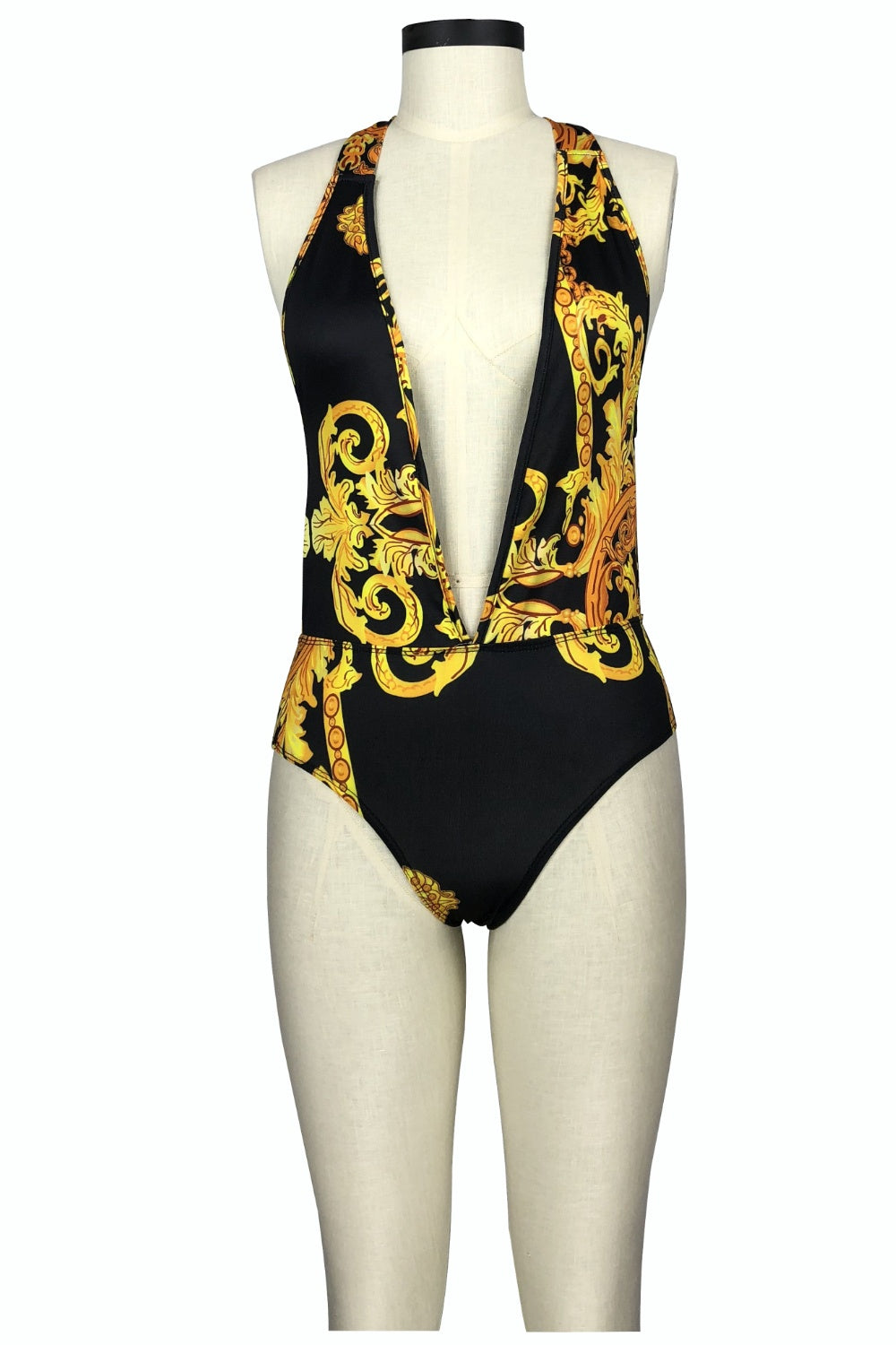 Printed Plunge One-Piece and Cover Up Swim Set: Poolside Elegance_7