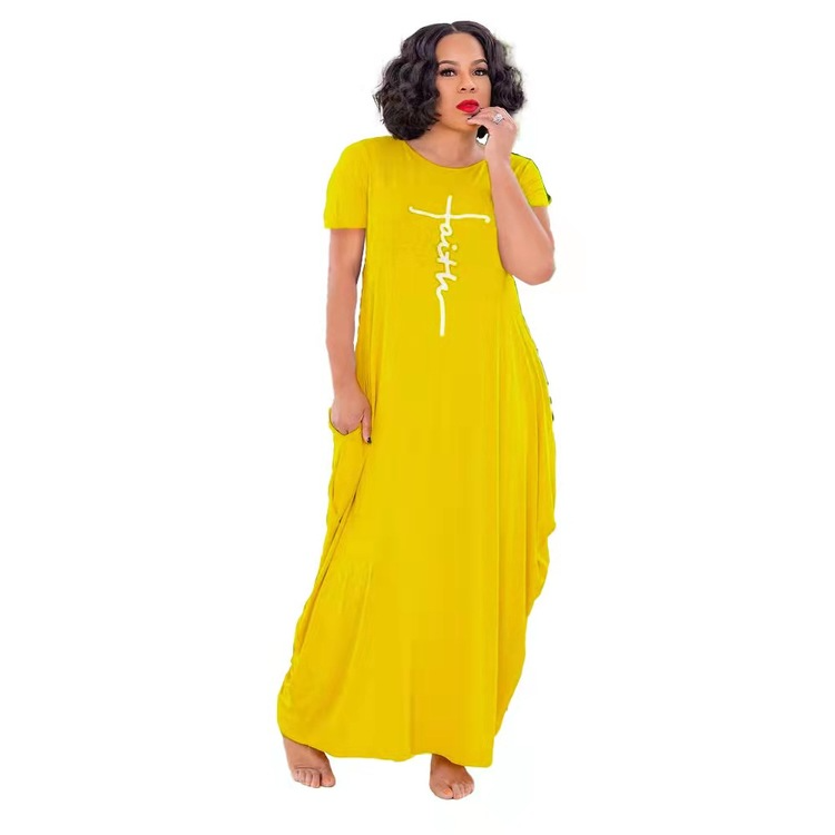 With faith all things are possible. Rock this yellow, stylish, short sleeved, faith maxi dress with side pockets. Soft material and loose comfortable fit. Choose a smaller size for a much closer fit. Available in sizes small to 2XL.