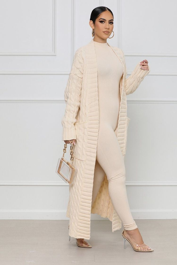 Camel Loose Knit Cardigan With Lazy Wind Pocket| Jacket| Long| Full Length| Bella Modal