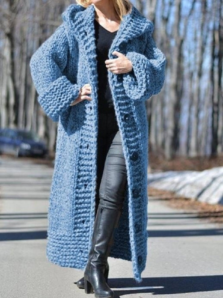 Blue Thick Long Knitted Cardigan Sweater- Bella Modal