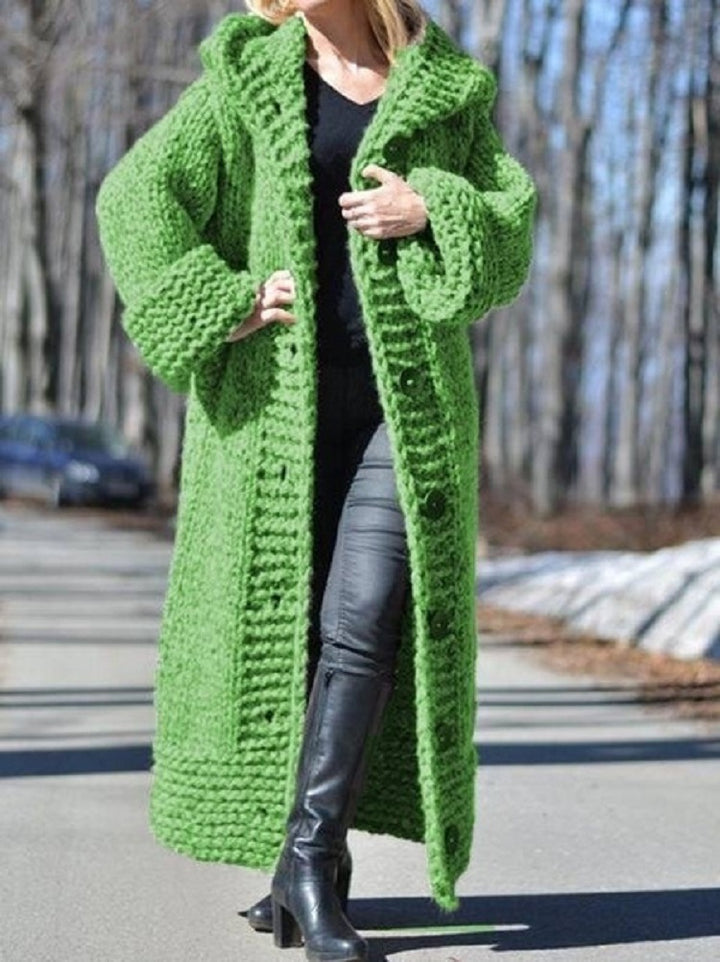 Green Thick Long Knitted Cardigan Sweater- Bella Modal