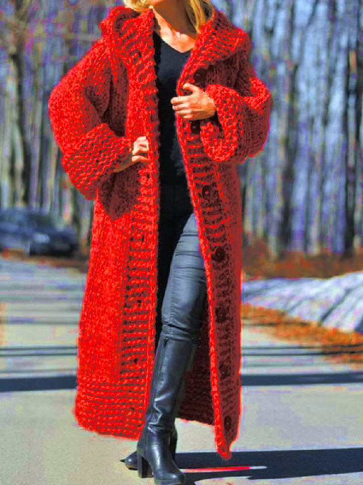 Bright Red Thick Long Knitted Cardigan Sweater- Bella Modal