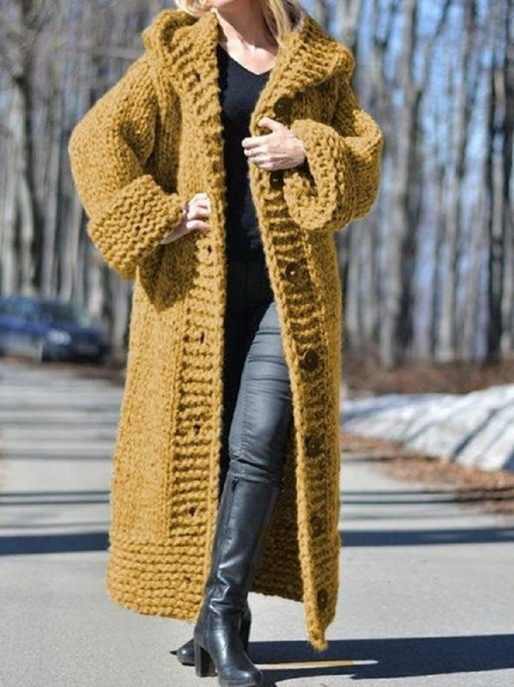 Yellow Thick Long Knitted Cardigan Sweater- Bella Modal