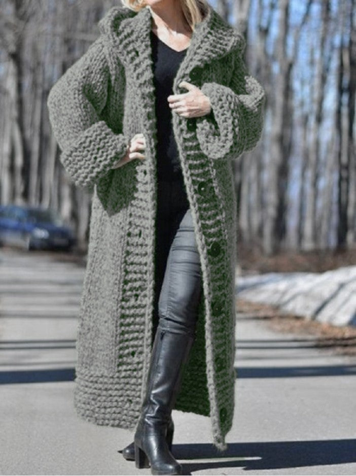 Dark Grey Thick Long Knitted Cardigan Sweater- Bella Modal