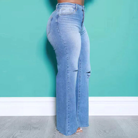 Brushed Ripped Plus Size Denim Jeans_0