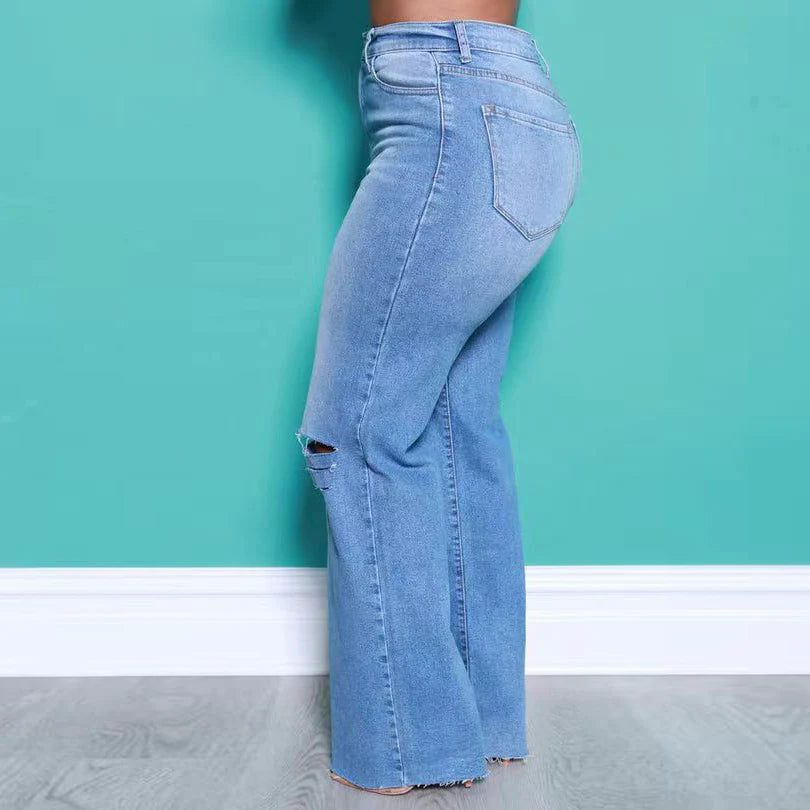 Brushed Ripped Plus Size Denim Jeans_1
