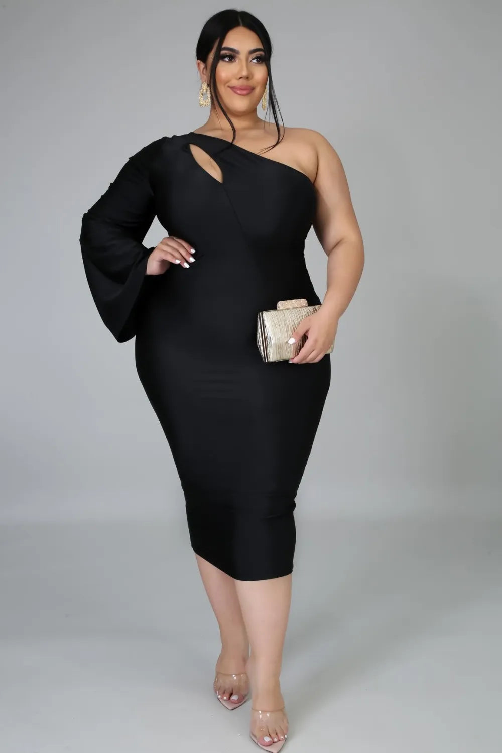 Diagonal Shoulder Venus Cut Sleeve Fitted Strap Dress for Women|Bella Modal_3