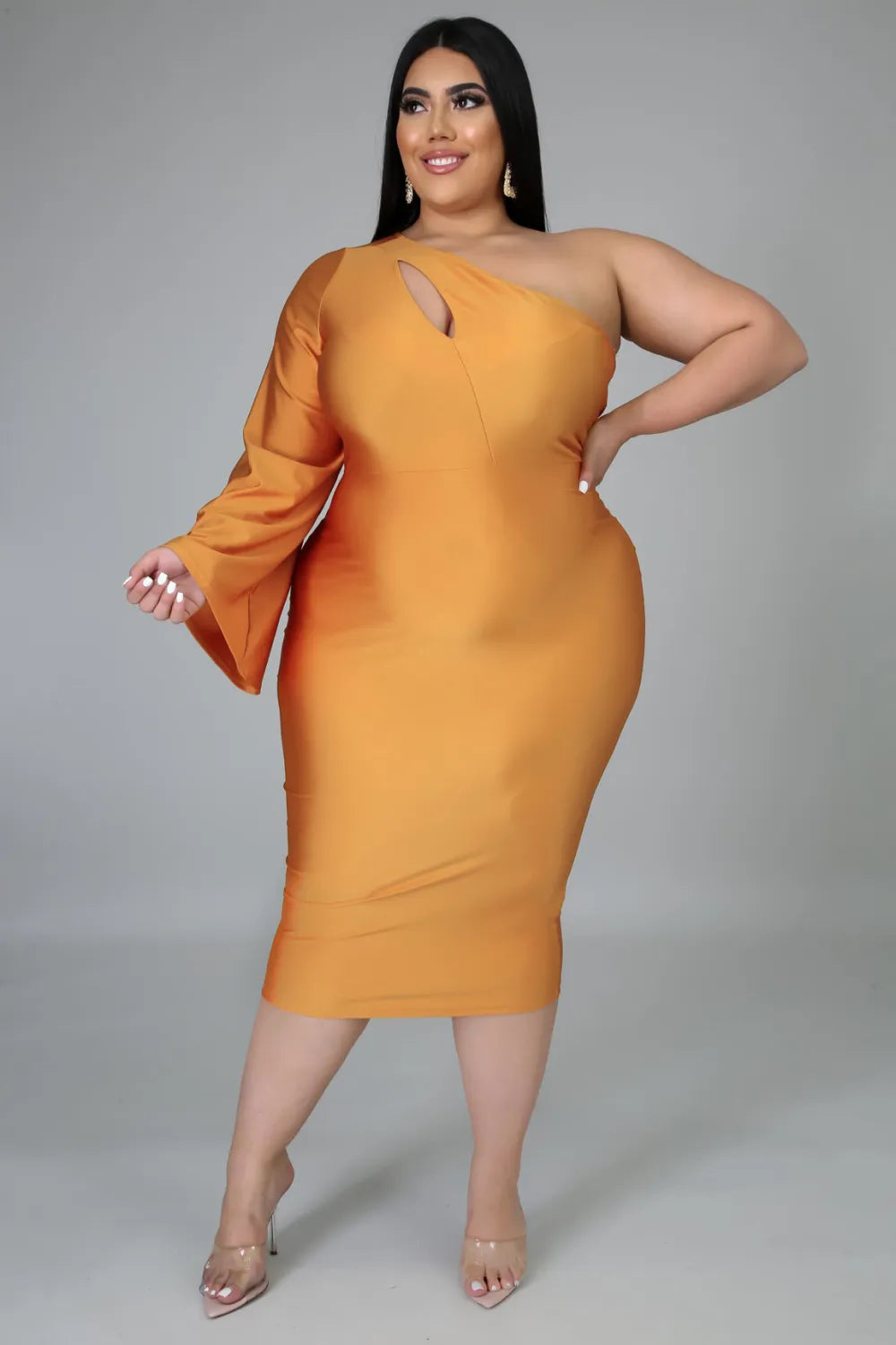 Diagonal Shoulder Venus Cut Sleeve Fitted Strap Dress for Women|Bella Modal_1