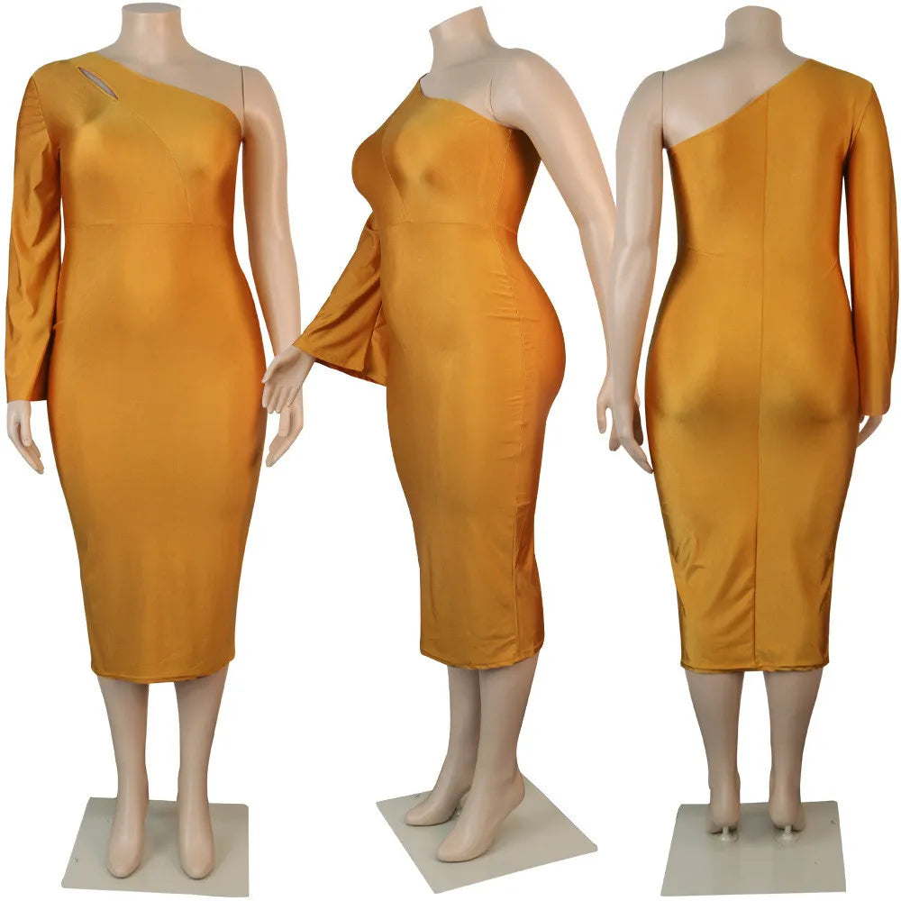 Diagonal Shoulder Venus Cut Sleeve Fitted Strap Dress for Women|Bella Modal_4
