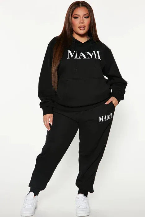 MAMI Printed Plush Sweater Set For Women|black|plus size  hoodie and jogger set|Bella Modal