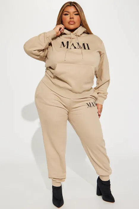 MAMI Printed Plush Sweater Set For Women|khaki|plus size  hoodie and jogger set|Bella Modal