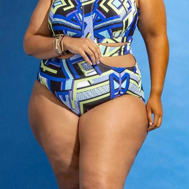 African Print Plus Size Hollow One-Piece Swimsuit_7