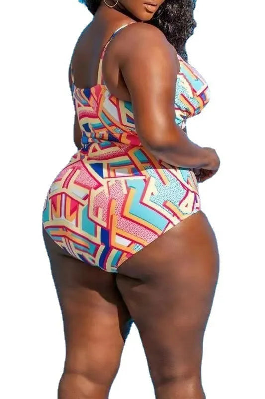 African Print Plus Size Hollow One-Piece Swimsuit_10