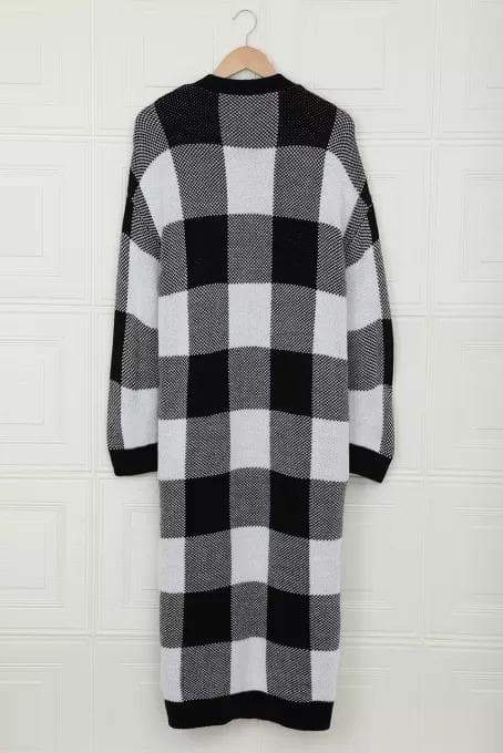 Buffalo plaid Cardigan. Long-sleeve | Knee- length | open front | Soft and Comfortable | Bella Modal 