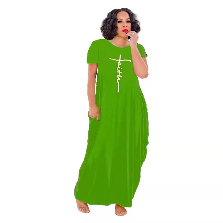 With faith all things are possible. Rock this green, stylish, short sleeved, faith maxi dress with side pockets. Soft material and loose comfortable fit. Choose a smaller size for a much closer fit. Available in sizes small to 2XL.