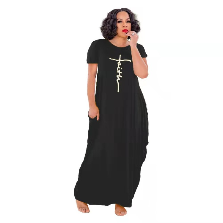 With faith all things are possible. Rock this black, stylish, short sleeved, faith maxi dress with side pockets. Soft material and loose comfortable fit. Choose a smaller size for a much closer fit. Available in sizes small to 2XL.
